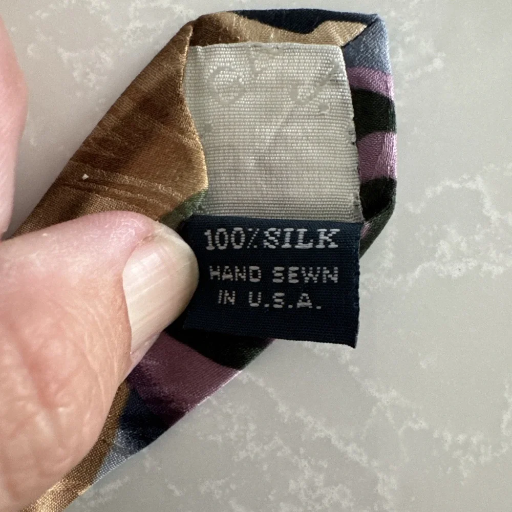 J. Garcia Men's Tie 100% Silks Abstract‎ Art  Green Gold Purple